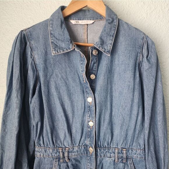 Zara Blue Denim Jumpsuit Romper shorts - Picture 3 of 10